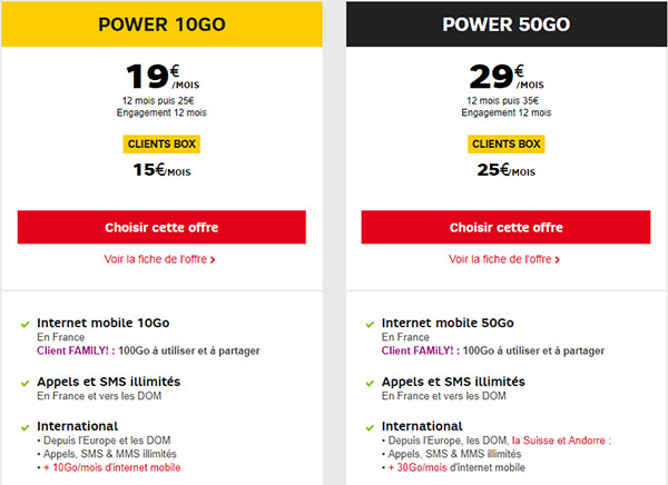 Forfaits SFR Power 10 Go et 50 Go