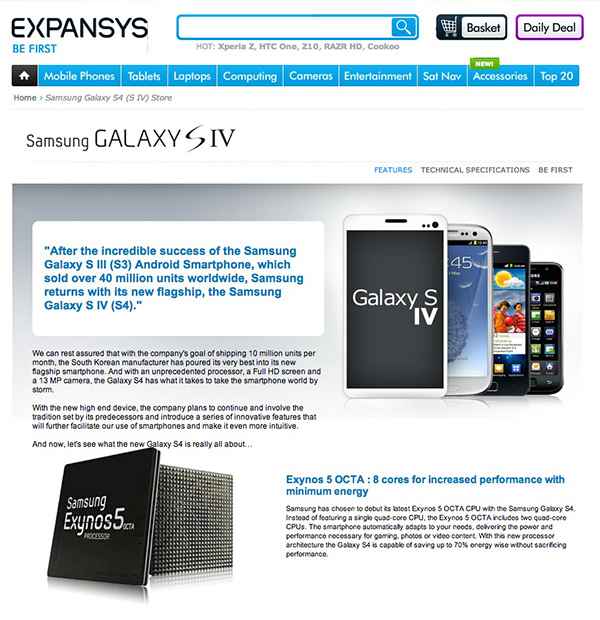 Fuite mensongère sur le Samsung Galaxy S4, créée par Expansys