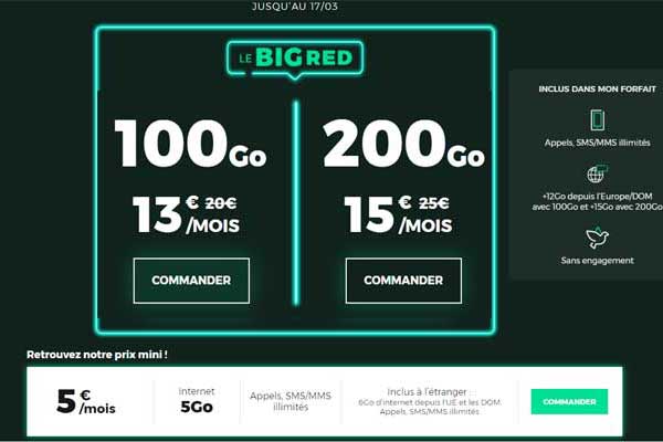 Forfait mobile : Fin des promotions BIG RED dès 5€ par mois de 5Go à 200Go de data