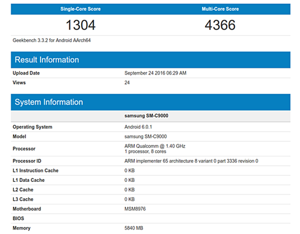 Le Samsung Galaxy C9 fait un passage remarqué sur Geekbench