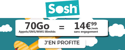 Forfait mobile Sosh 70 Go à 14.99e