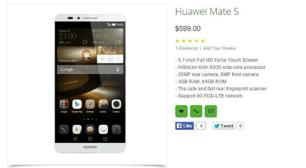 Le Huawei Mate S intègrerait la technologie Force Touch