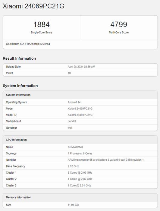 Xiaomi Redmi Turbo 3 POCO F6 geekbench