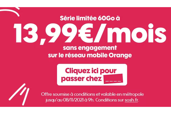 Forfait mobile : Profitez des nouvelles promotions SOSH avec 60Go et 80Go à moins de 15€ !