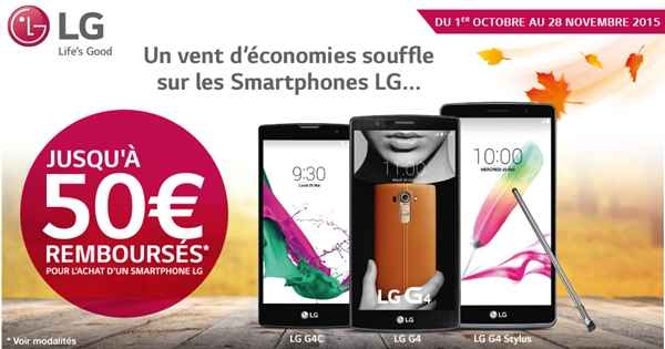 LG rembourse jusqu'à 50 € pour l'achat d'un G4, G4c, G4 Stylus, Leon 4G et Bello II