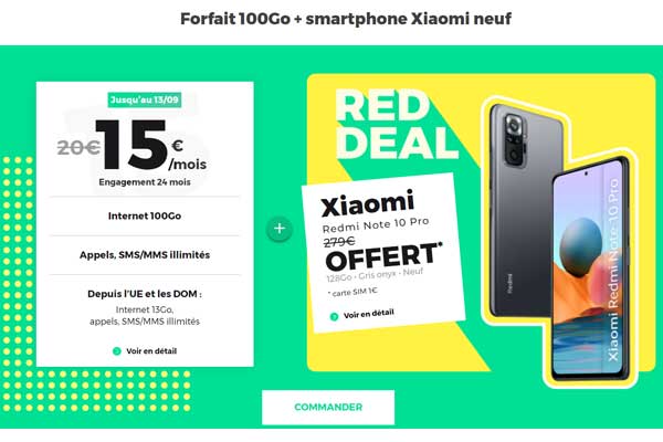 L'offre RED DEAL de RED by SFR : Xiaomi Redmi Note 10 Pro offert + forfait 100Go