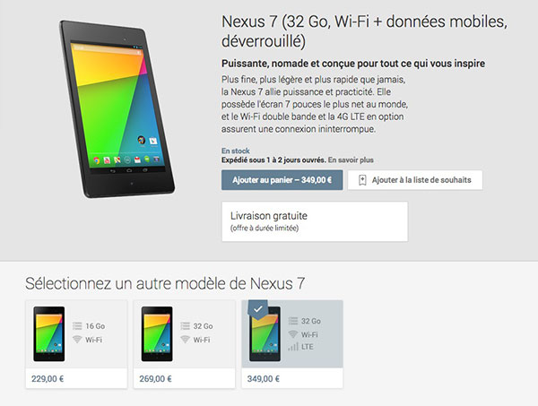 Google Nexus 7 2013 : la version 4G débarque en France