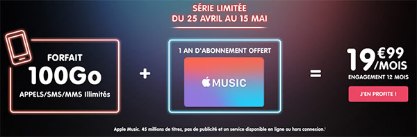 NRJ Mobile : 1 an d’Apple Music offert avec un forfait 100 Go à 19,99 euros