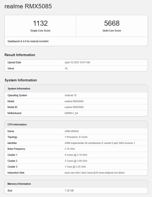 realme GT 7T geekbench