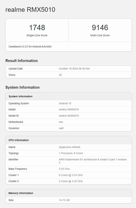 realmer GT 7 Pro geekbench