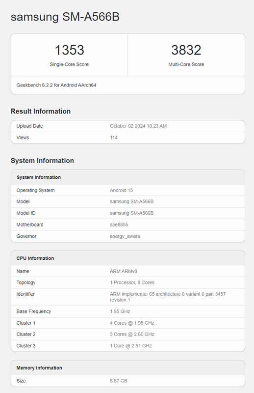 Samsung Galaxy A56 geekbench