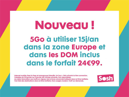 Sosh : 5Go de data en Europe et dans les DOM