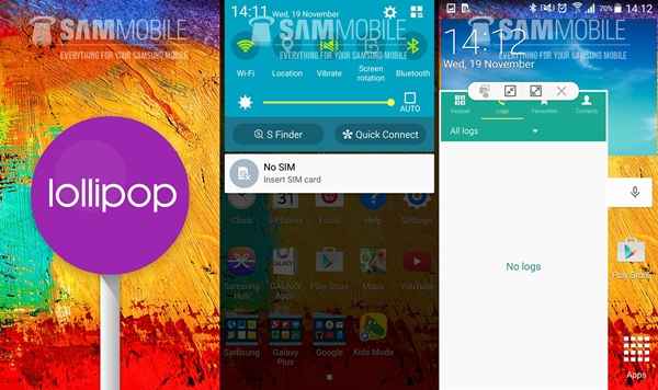 Premier aperçu de Lollipop sur le Samsung Galaxy Note 3